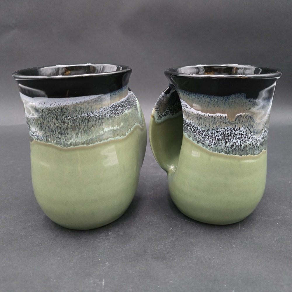 Neher Pottery Mug Set LEFT Hand Warmer Mug Set Coffee Cup Green and Black